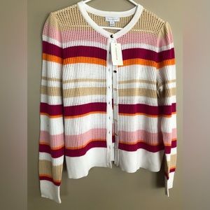 CHARTER CLUB Spring Pierced Striped Sweater  Pink Raspberry Orange NWT $50 XL